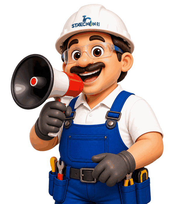 Floriano, mascote do STAECNON-RJ, falando no megafone