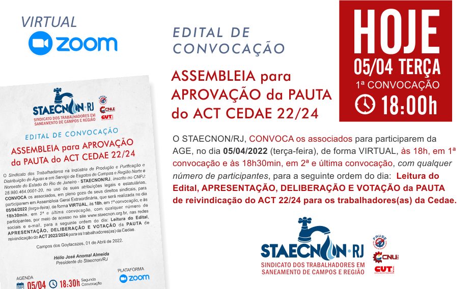 ASSEMBLEIA para APROVAÇÃO da PAUTA do ACT CEDAE 22/24