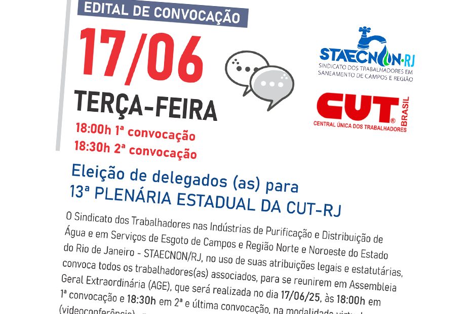 Eleição de delegados (as) para 13ª PLENÁRIA ESTADUAL DA CUT-RJ